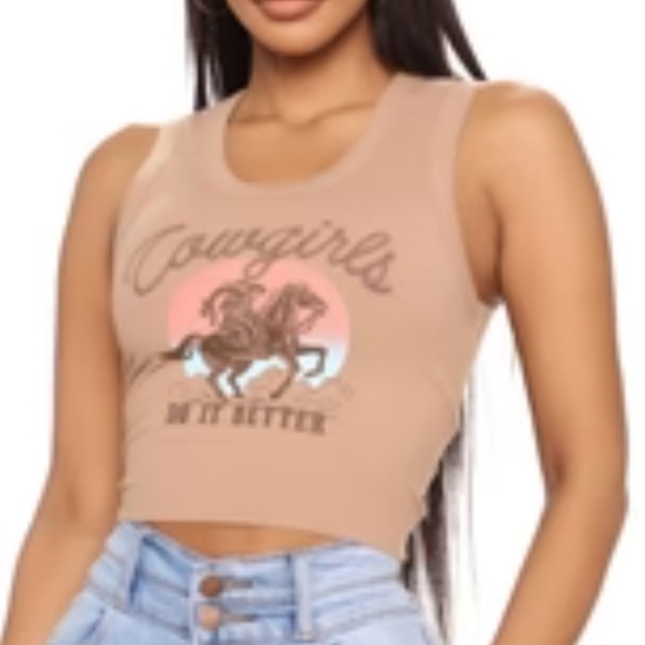 Fashion Nova plus size Beige Ribbed stretch crop Top cowgirls do it better 2x - Picture 1 of 9